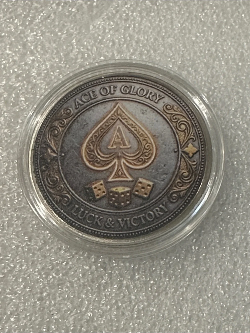 Collectible Playing Card Design Round Coin - Silver with Red Accents